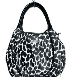 Kate Spade VINTAGE Black & White Leopard Print Hobo Bag Green Interior